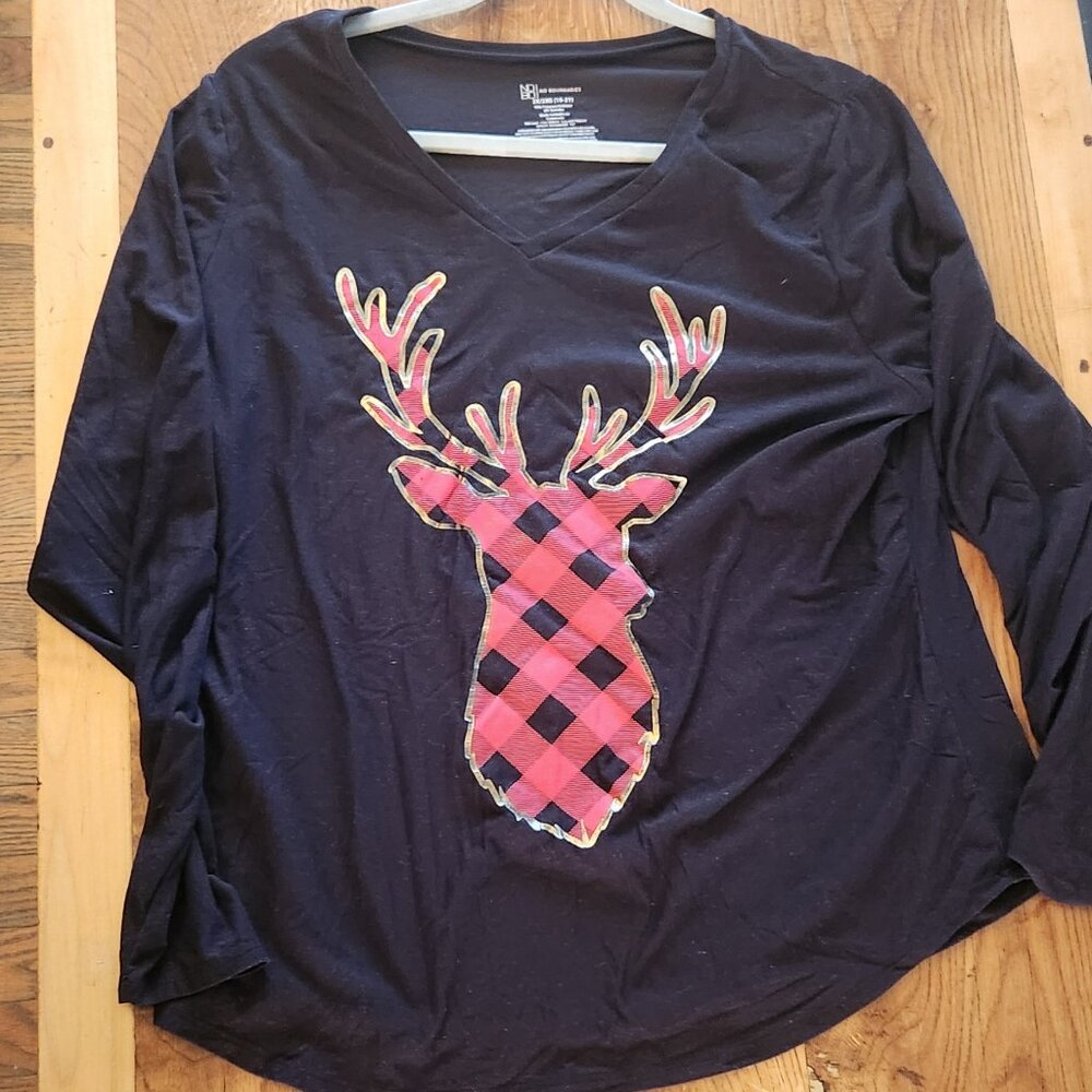 Christmas Deer Tee in Buffalo plaid